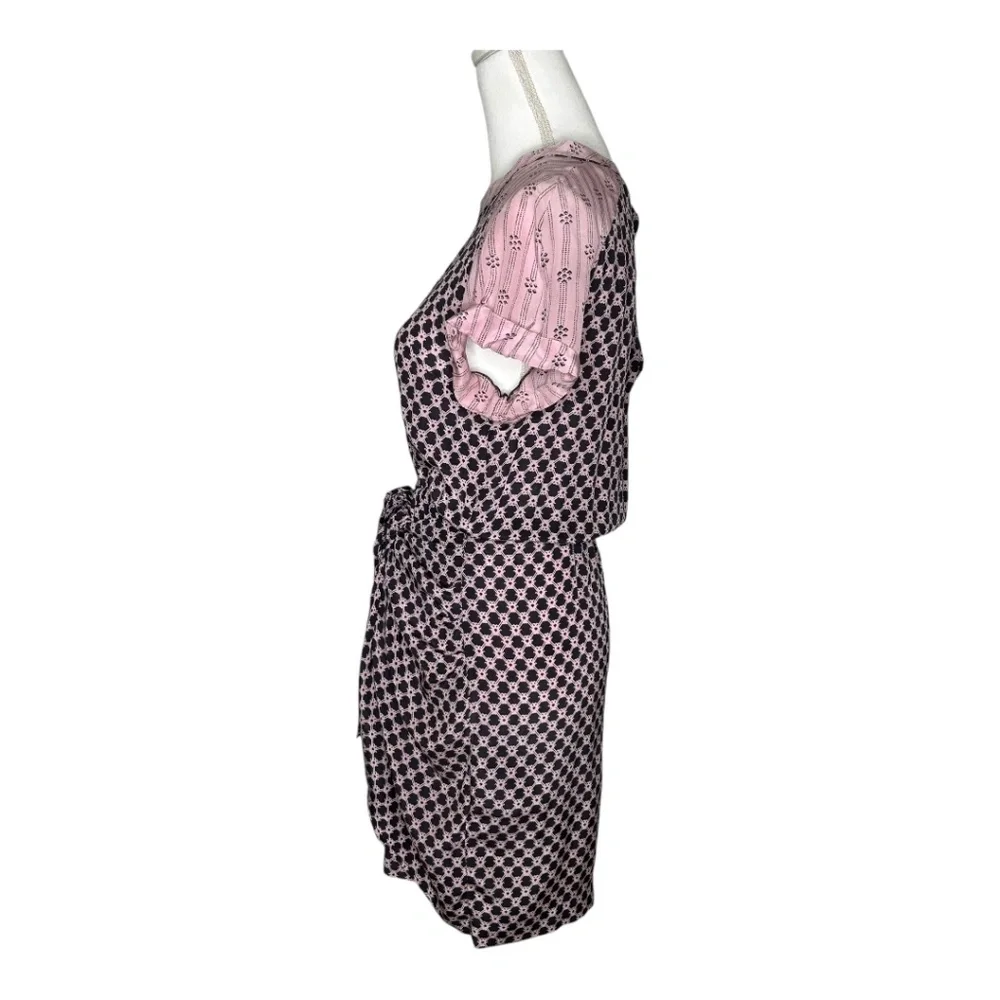 Isabel Marant Silk Tie Front Mini Dress Pink and Blue Pattern Size 38 Medium - Picture 2 of 8